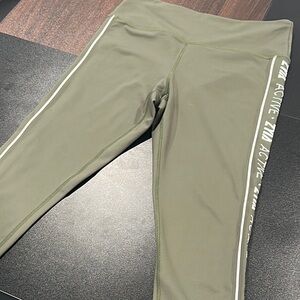 Olive Green Zyia Active Leggings with Side Stripes, capri length